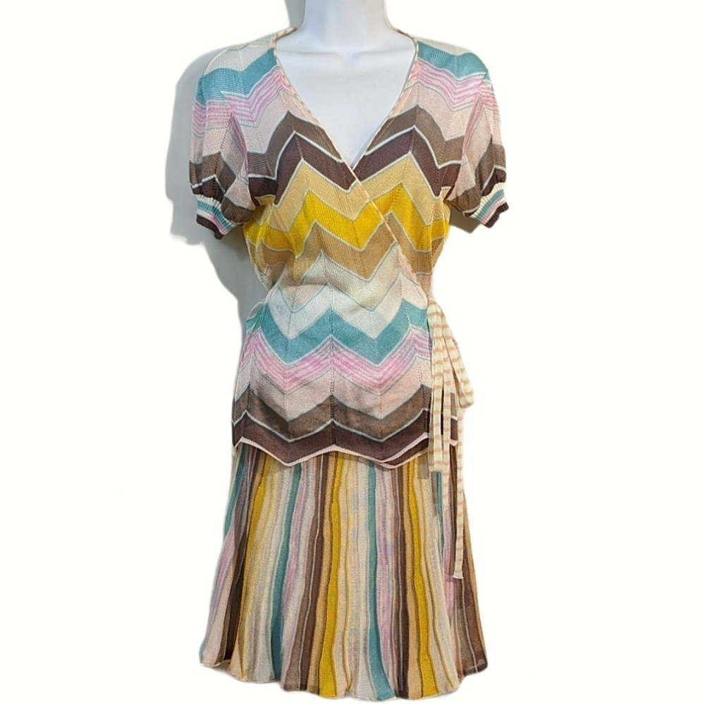 Missoni Crochet Vintage Set Wrap Top & Pleated Skirt Size 8